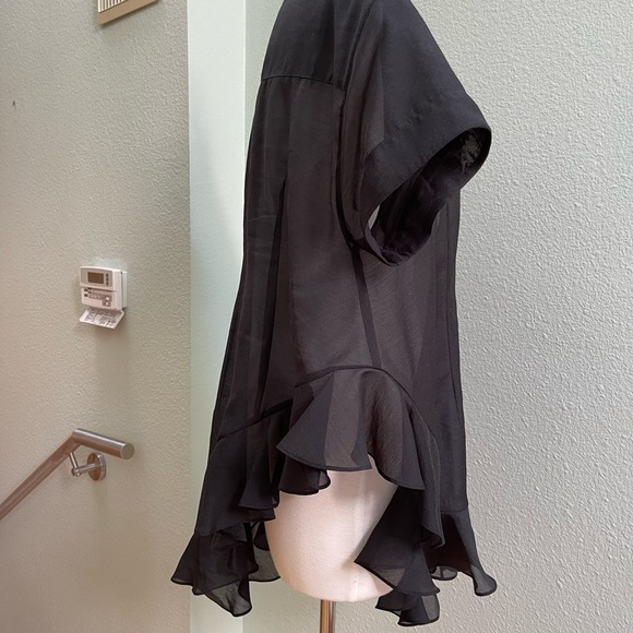 J KOO FOR BARNEYS NEW YORK RUFFLE BLOUSE SHIRT TOP BLACK ASYMETRICAL S - Picture 5 of 6
